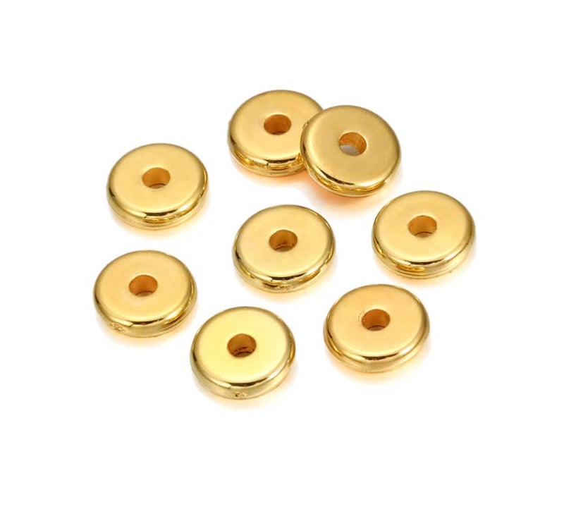 HLLMX Duehut HLLMX 150 PCS Plastics Spacer Beads Flat Round Disc 8mm Gold Flat Round Spacer Beads Disc Loose Jewelry Making Beads for DIY Bracelet Necklace Crafts (Golden) - Image 1
